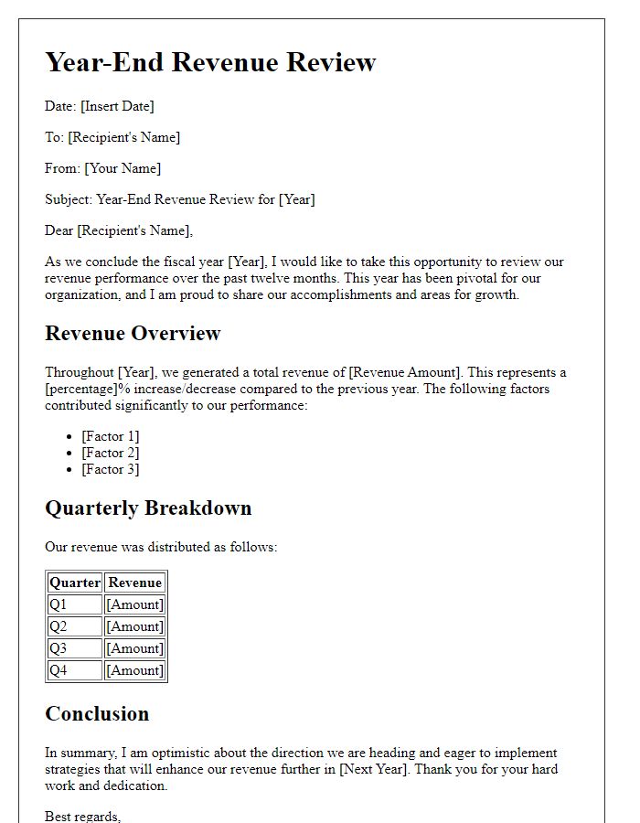 Letter template of year-end revenue review