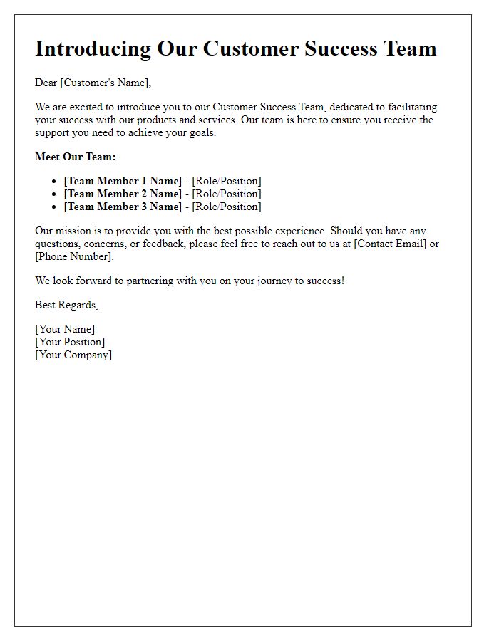 Letter template of introducing our customer success team to facilitate your success.