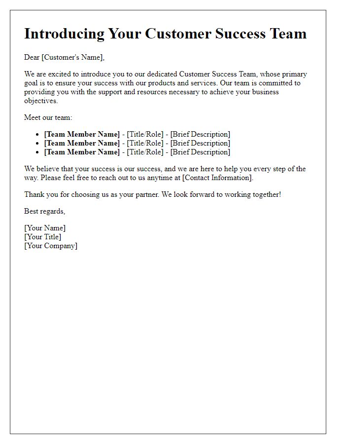 Letter template of introducing the customer success team striving for your success.