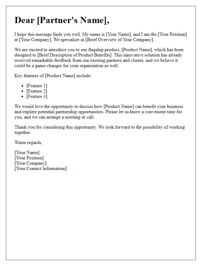 Letter template of introducing our flagship product to potential partners.