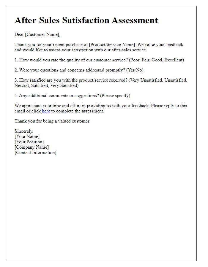 Letter template of after-sales satisfaction assessment