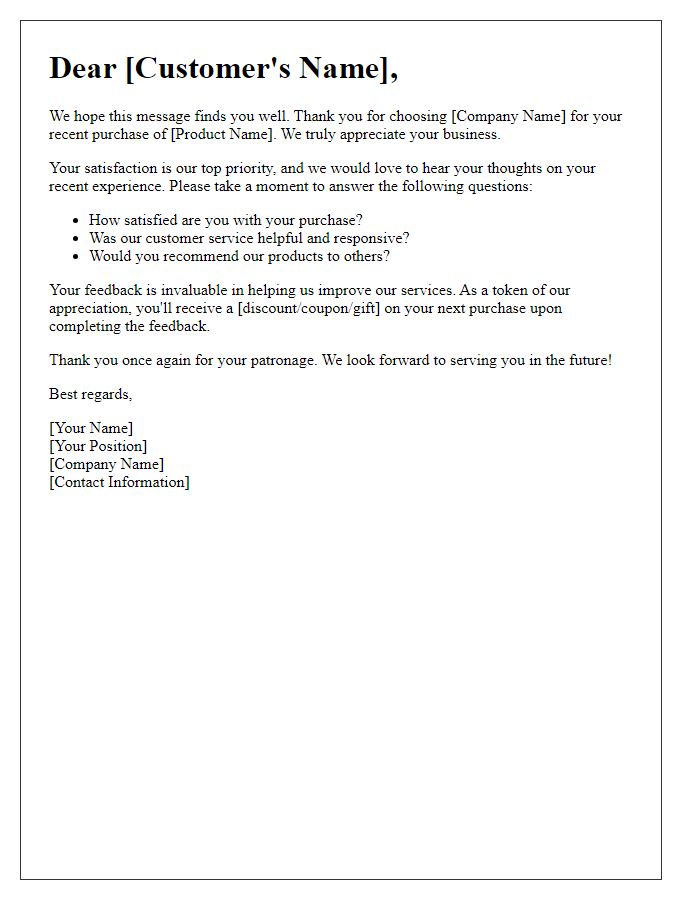 Letter template of customer satisfaction follow-up for recent purchase