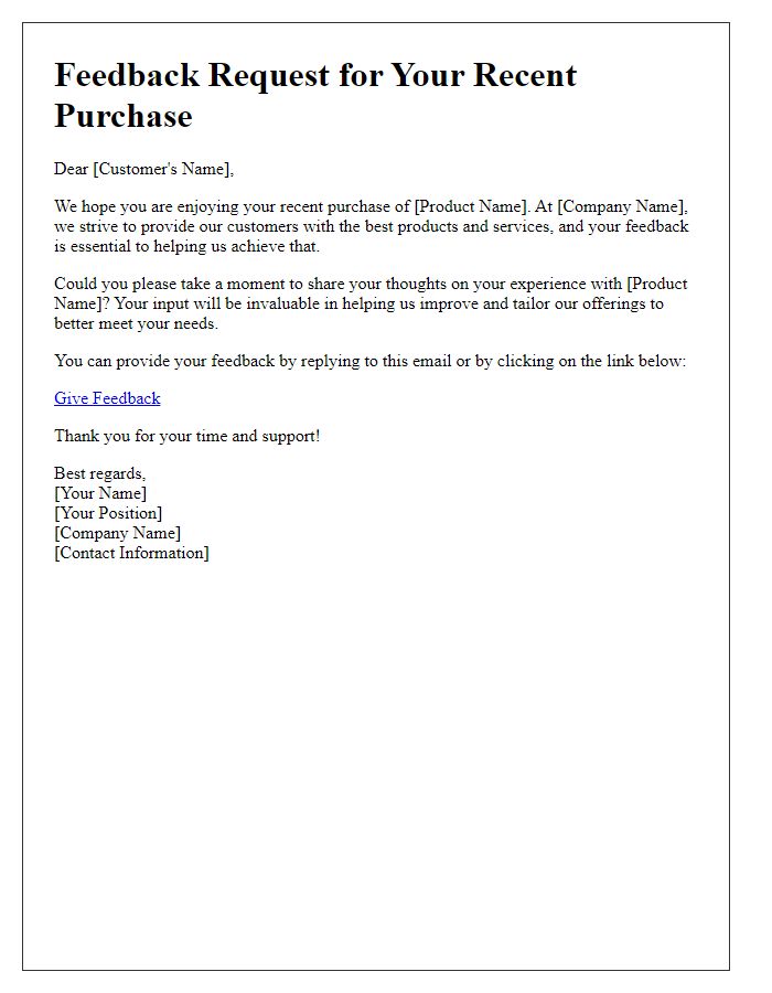 Letter template of feedback request for product experience