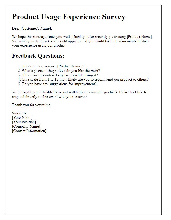 Letter template of product usage experience check