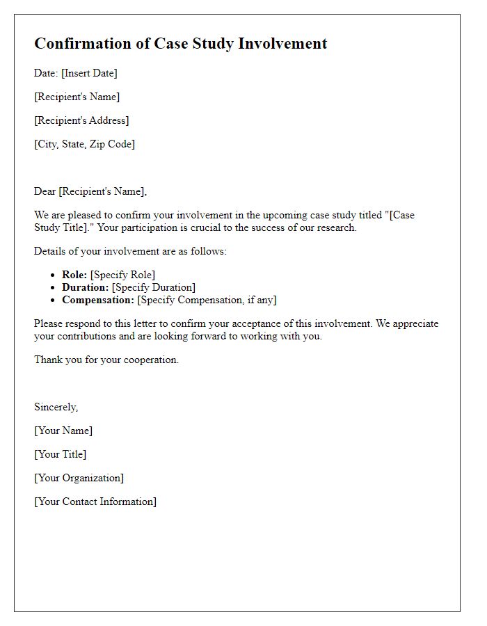 Letter template of confirmation for case study involvement