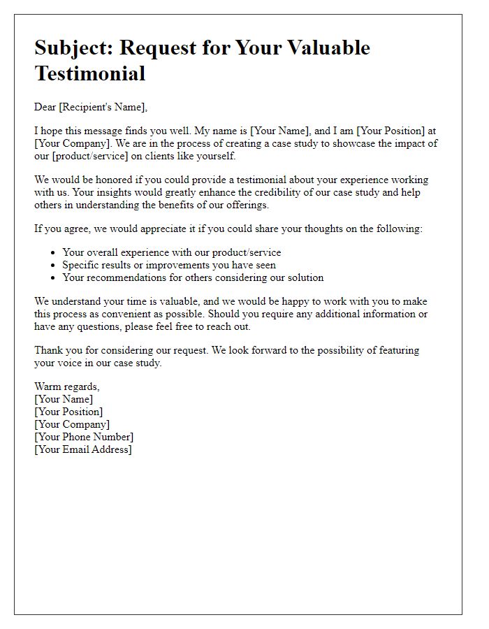 Letter template of outreach for case study testimonials