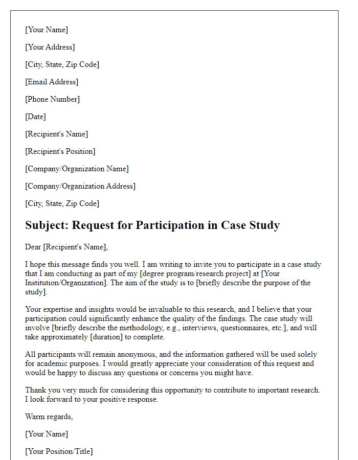 Letter template of request for participation in a case study