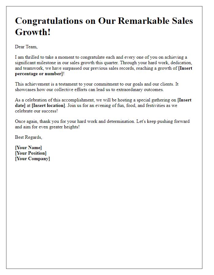 Letter template of celebrating remarkable sales growth milestone.