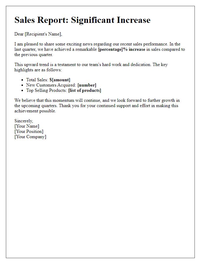 Letter template of highlighting significant increase in sales figures.