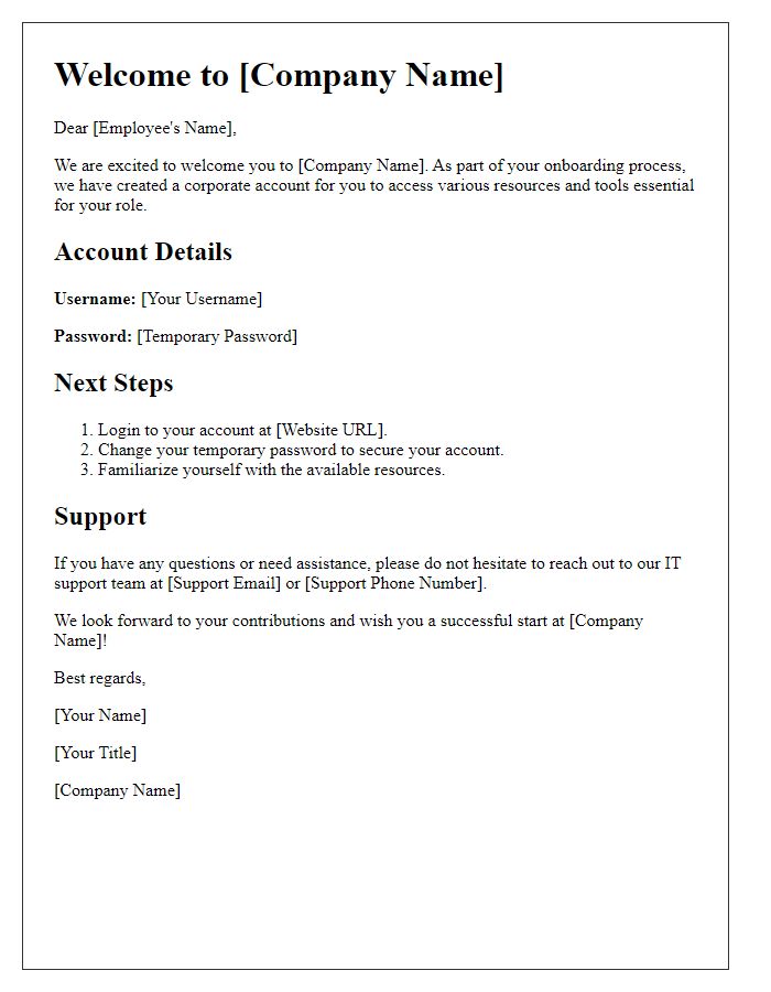 Letter template of corporate account onboarding for employees