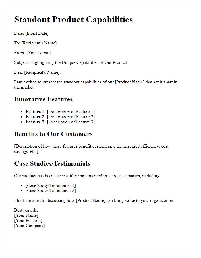 Letter template of standout product capabilities for presentations