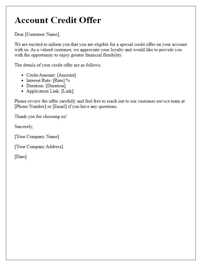 Letter template of account credit offer communication