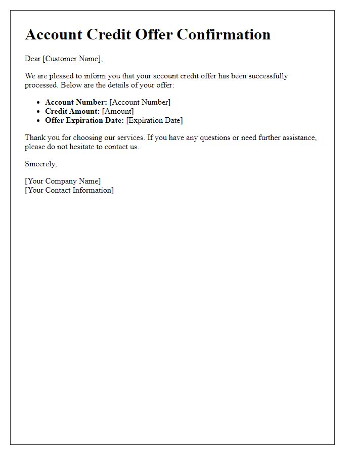 Letter template of account credit offer confirmation