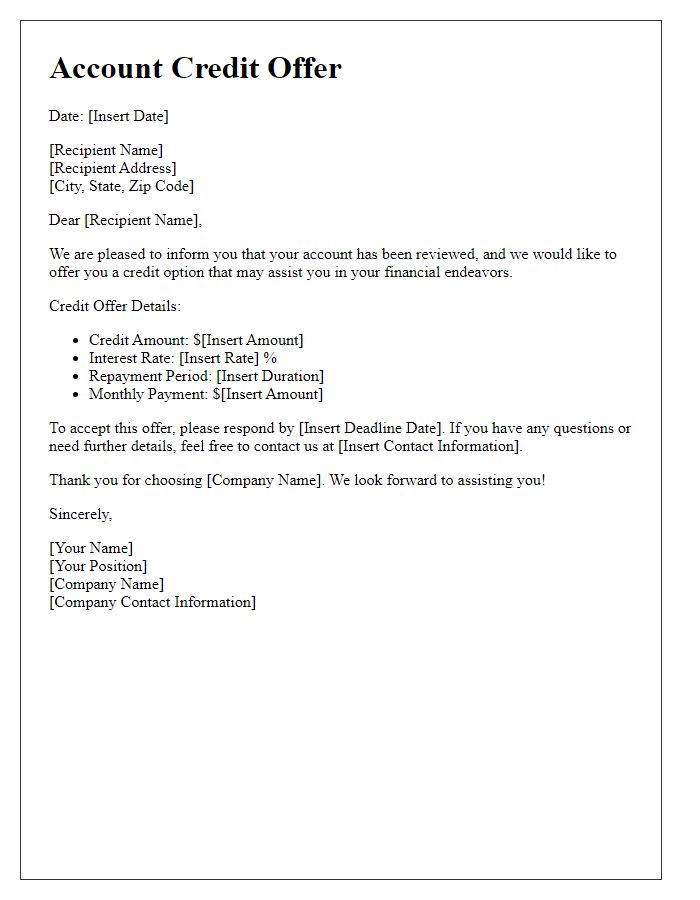 Letter template of account credit offer process