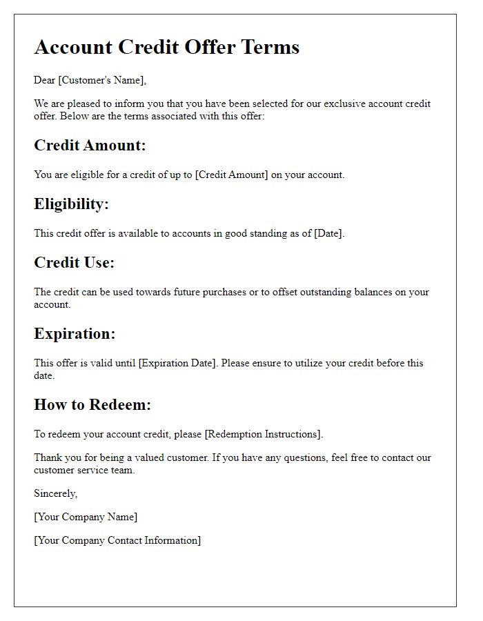 Letter template of account credit offer terms