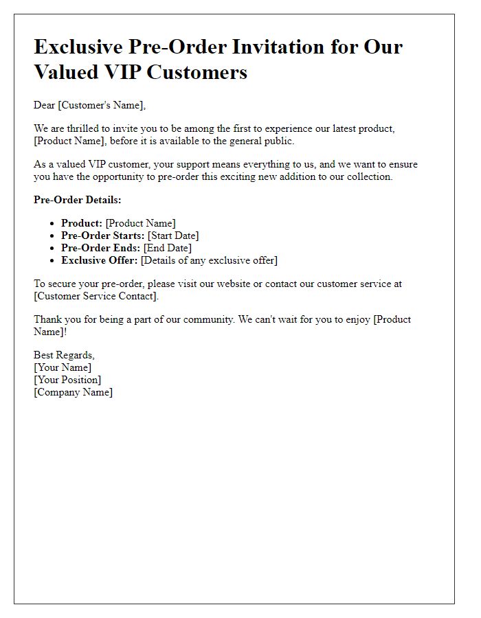 Letter template of pre-order invitation for VIP customers