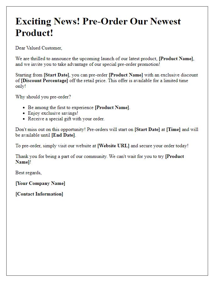 Letter template of pre-order sales promotion announcement