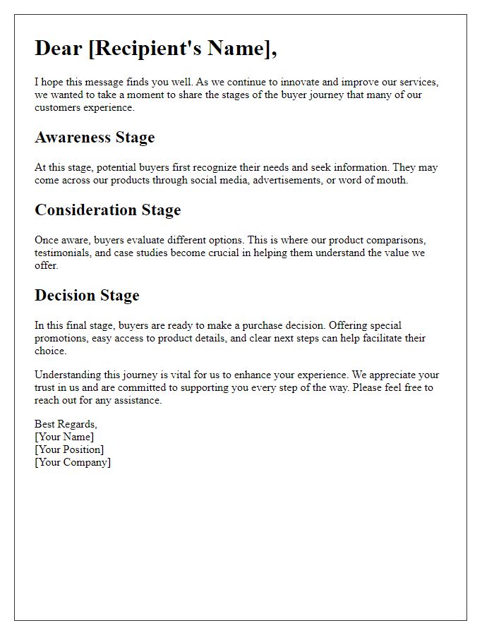 Letter template of buyer journey depiction