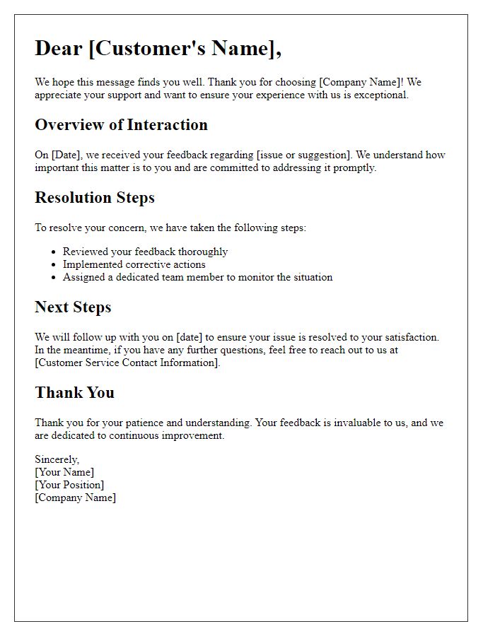 Letter template of consumer interaction storyline