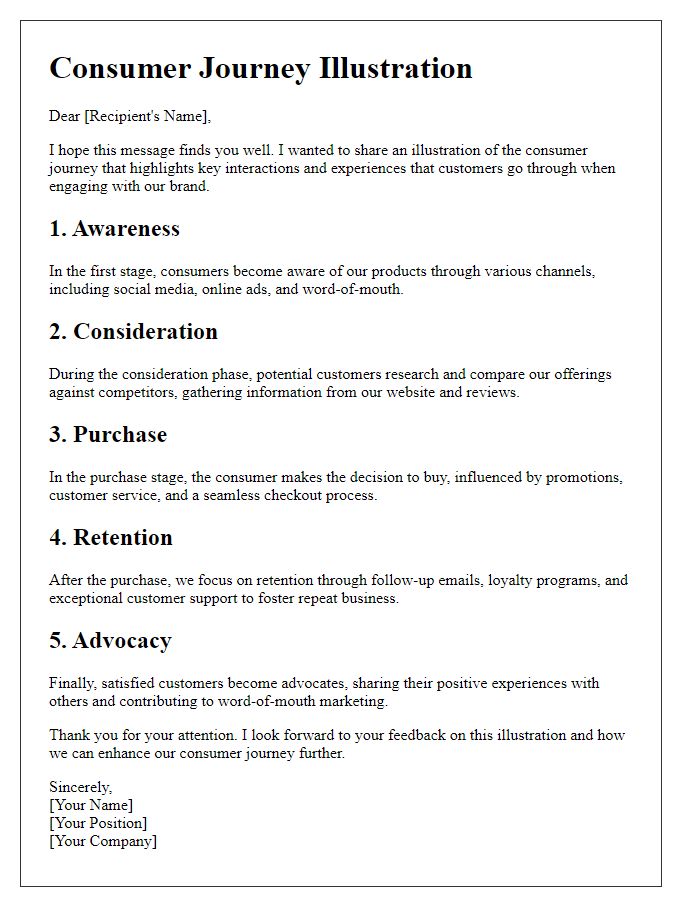 Letter template of consumer journey illustration