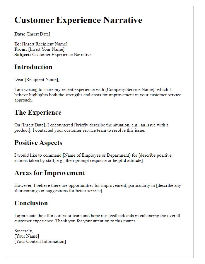 Letter template of customer experience narrative