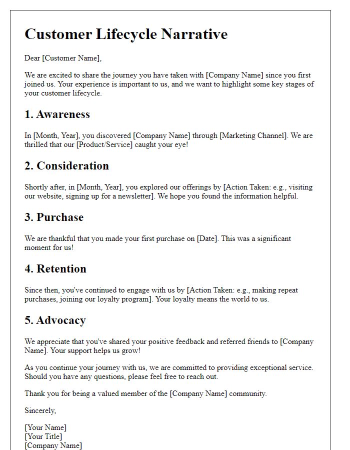 Letter template of customer lifecycle narrative