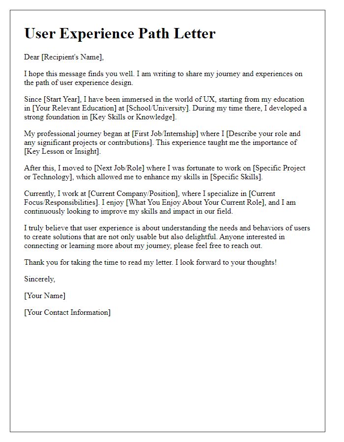Letter template of user experience path