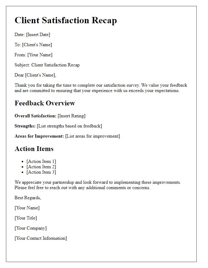 Letter template of Client Satisfaction Recap