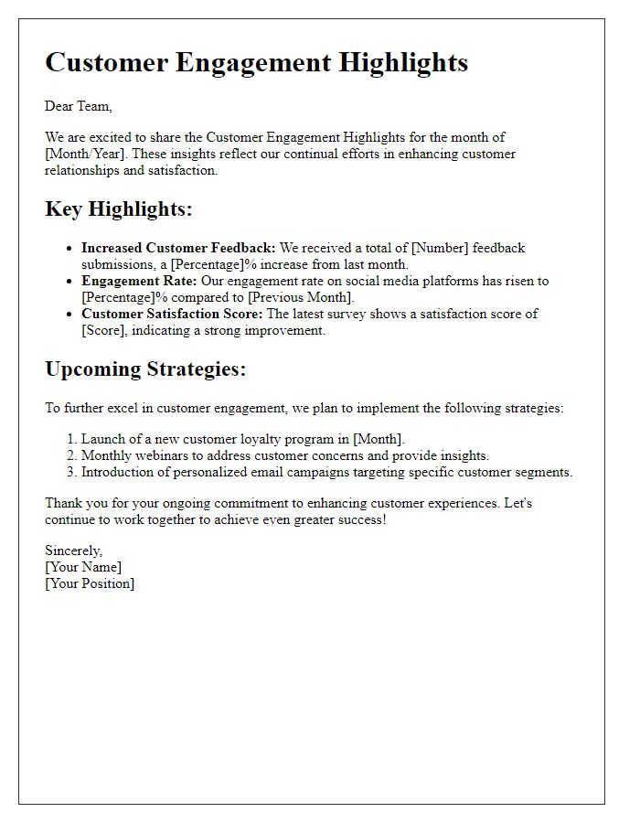 Letter template of Customer Engagement Highlights