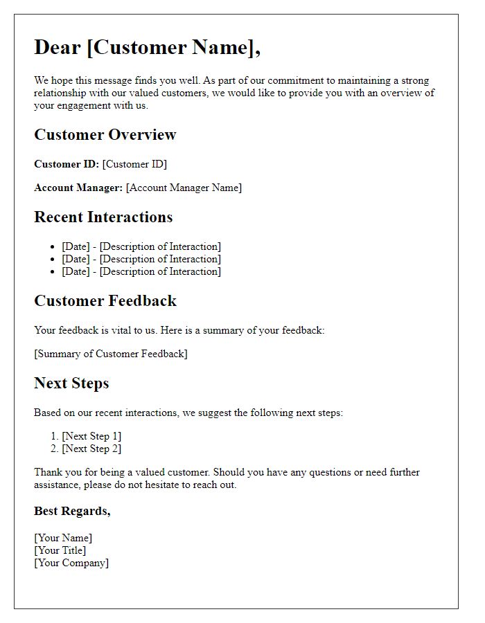 Letter template of Customer Relationship Overview