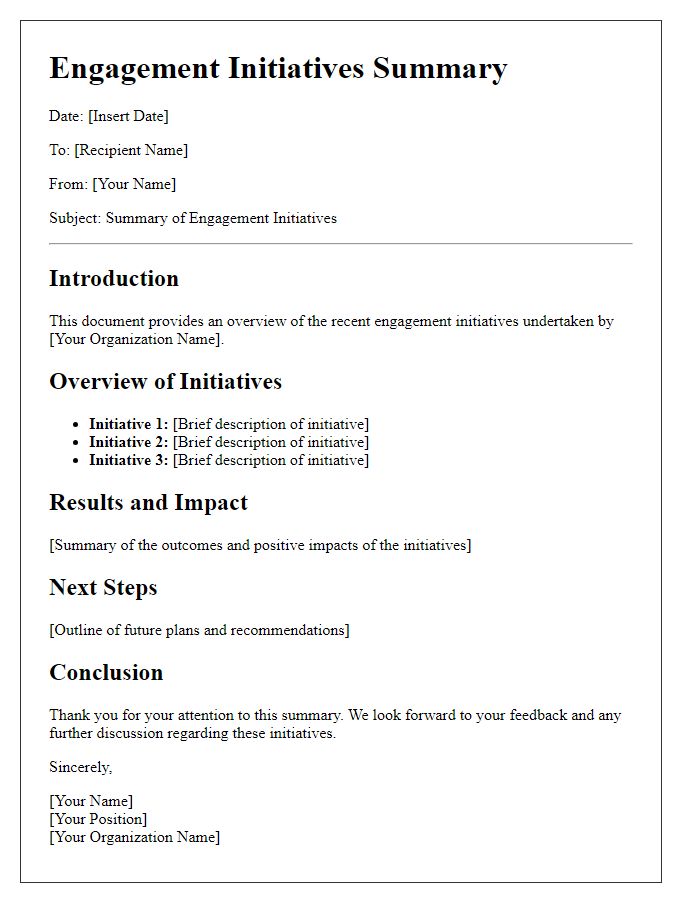 Letter template of Engagement Initiatives Summary