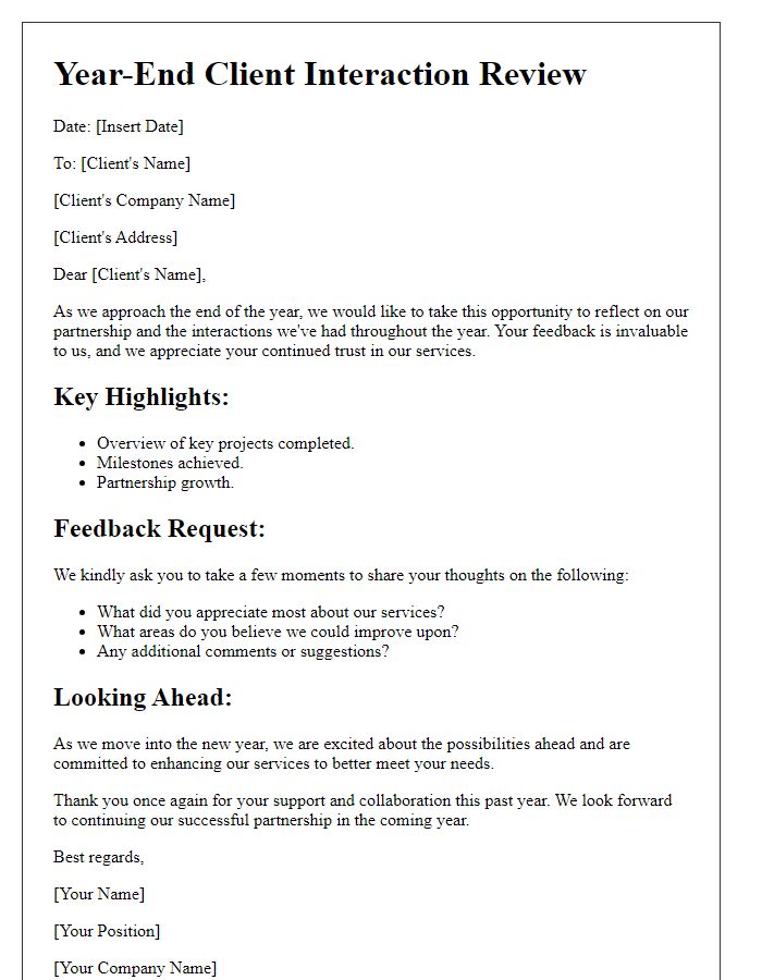 Letter template of Year-End Client Interaction Review