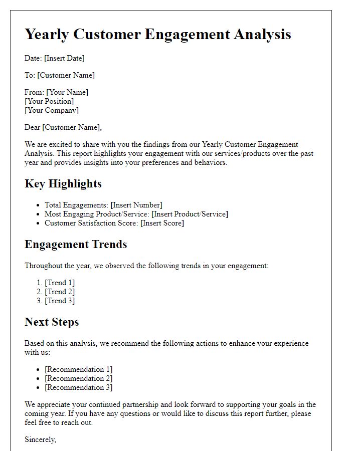 Letter template of Yearly Customer Engagement Analysis