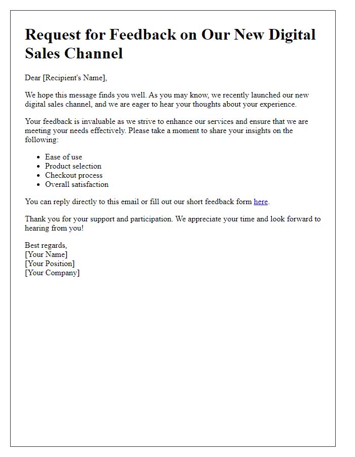 Letter template of feedback request post digital sales channel launch