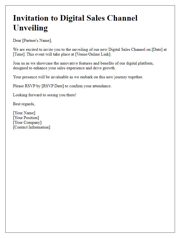 Letter template of invitation to partners for digital sales channel unveiling