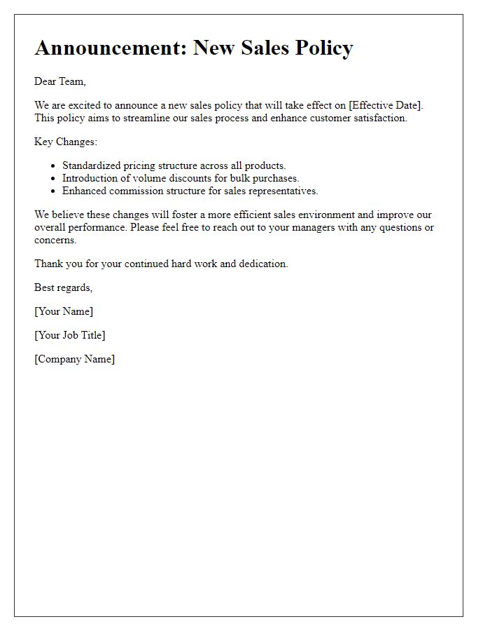 Letter template of announcement for new sales policy