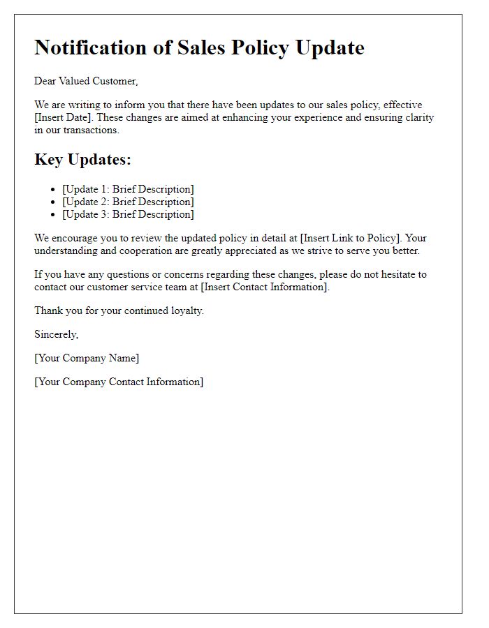 Letter template of sales policy update notification
