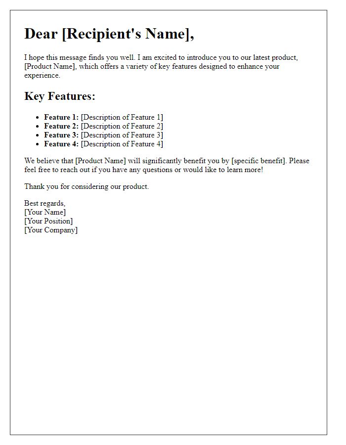 Letter template of highlighting key product features