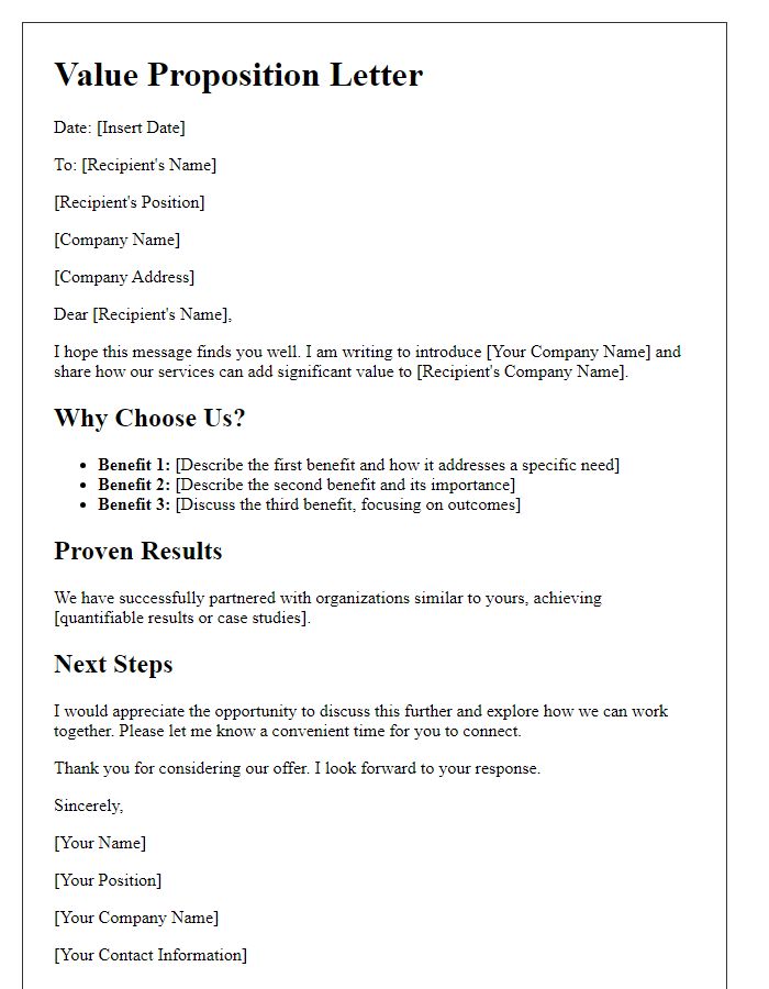 Letter template of illustrating value propositions