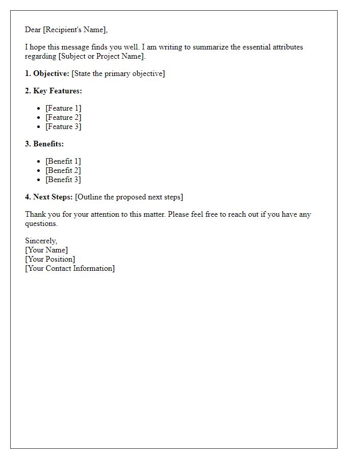 Letter template of summarizing essential attributes