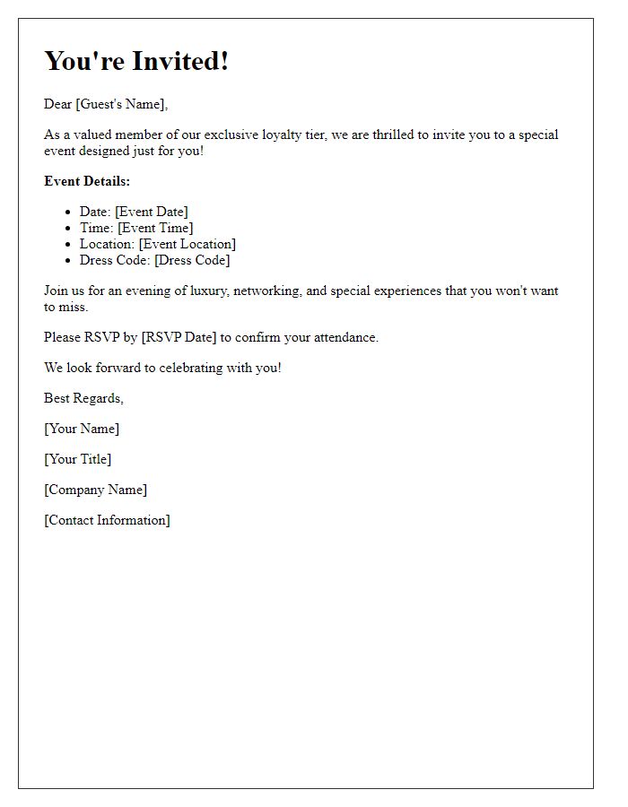 Letter template of invitation for exclusive loyalty tier events