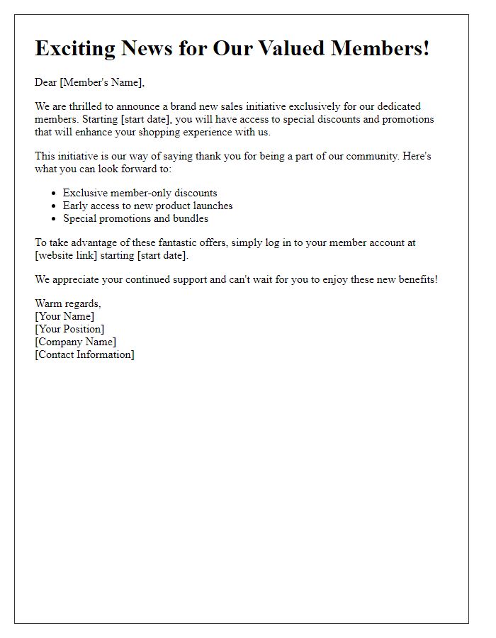 Letter template of introducing a member-only sales initiative