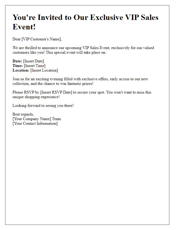 Letter template of launching a VIP sales event