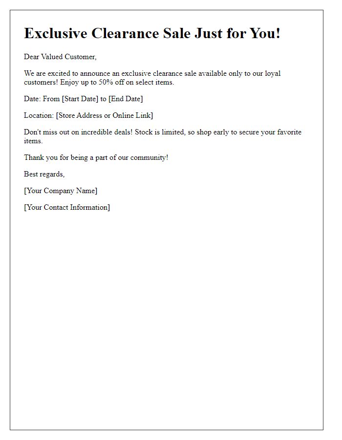 Letter template of sharing an exclusive clearance sale