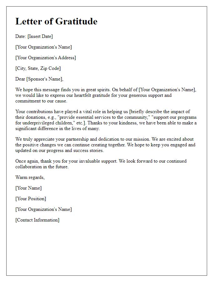 Letter template of gratitude to our valued charity sponsors.