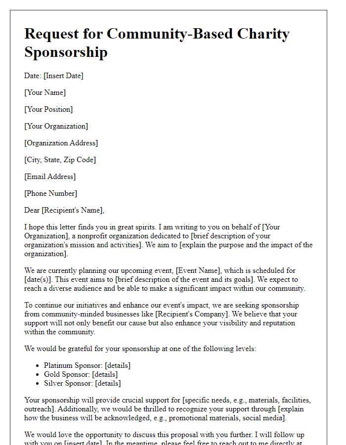 Letter template of a request for community-based charity sponsorship.