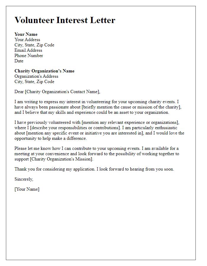 Letter template of interest in volunteering for charity events