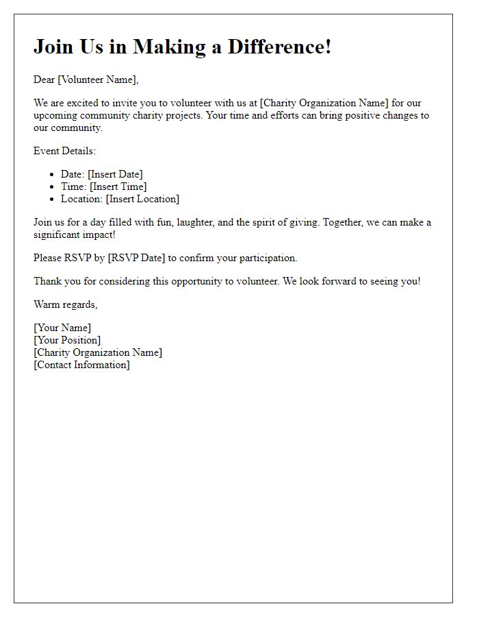 Letter template of invitation to volunteer for community charity projects