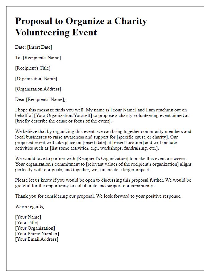 Letter template of proposal to organize a charity volunteering event