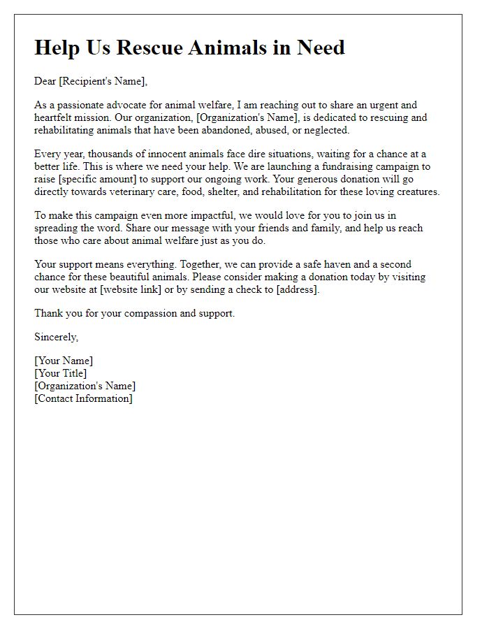 Letter template of charity fundraising campaign for animal rescue